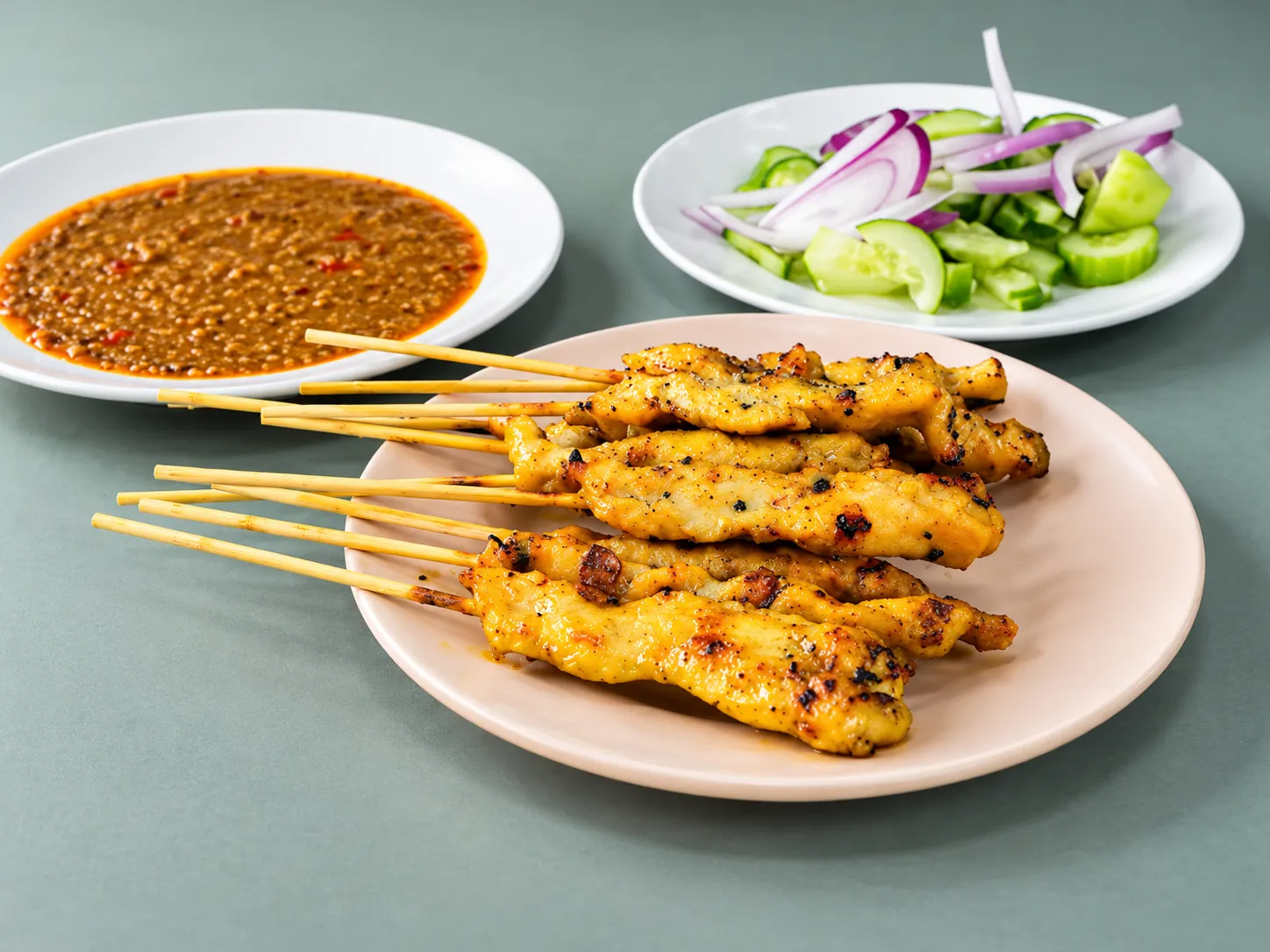 Chicken satay skewers with peanut sauce