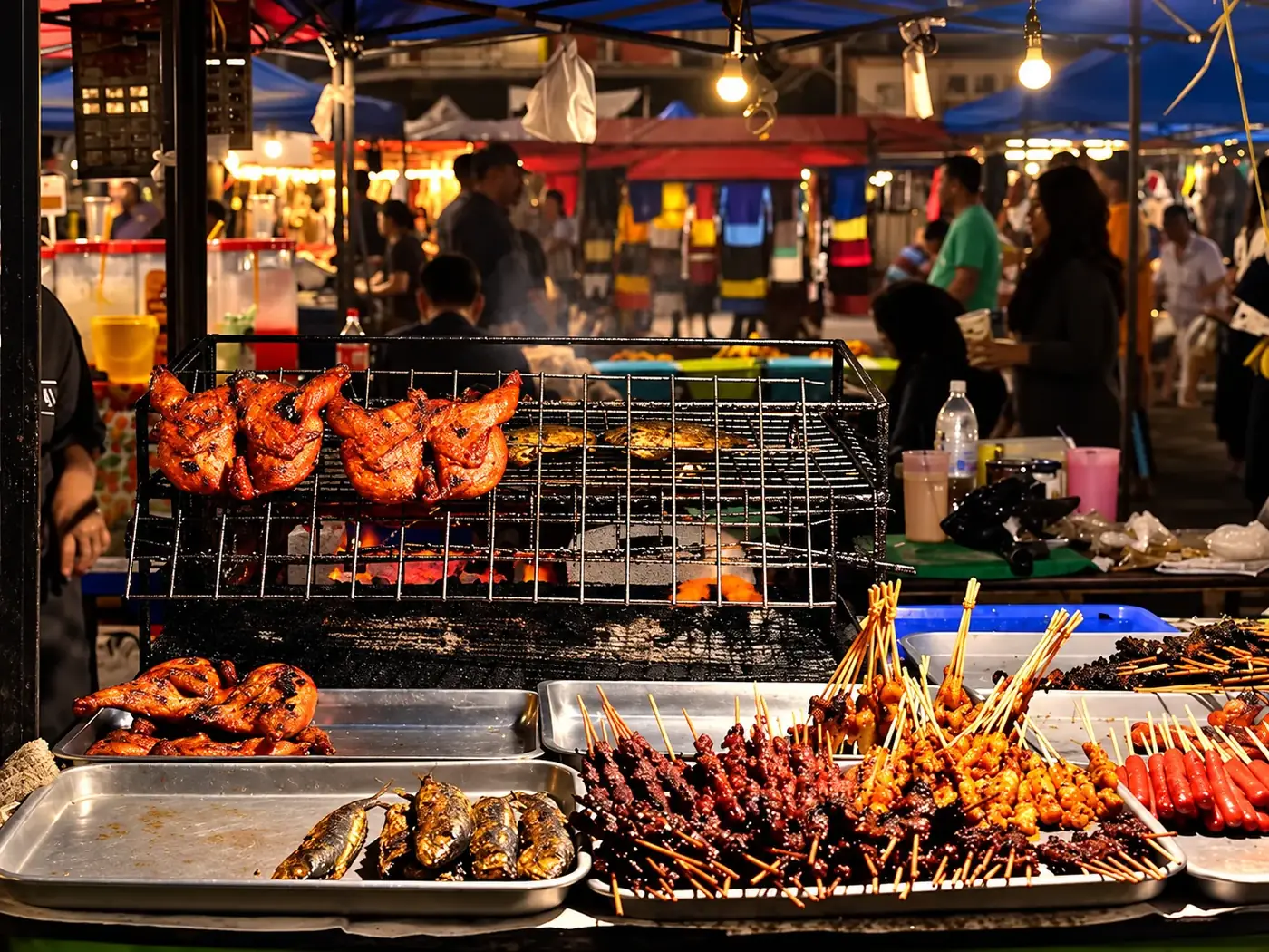 不锈钢托盘上的烤肉串